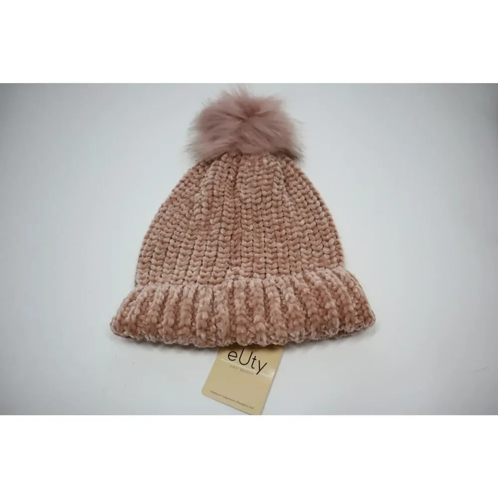 eUty Pink Fuzzy Cable‎ Knit Beanie One Size